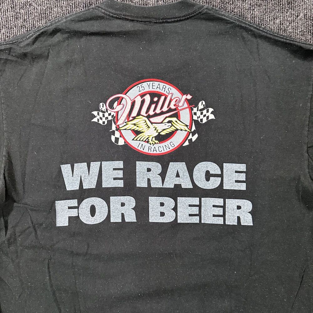 Vintage 90s Competitors View Miller Light 25 Years Racing Mens Black XL T-Shirt - Picture 4 of 7